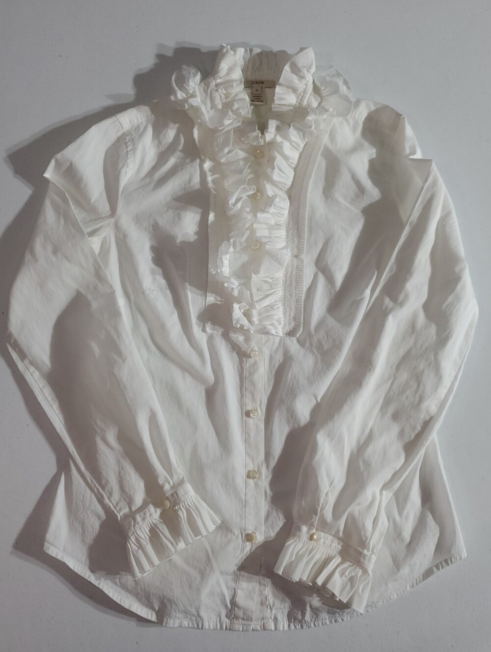 Womens Sz 4 Victorian Steampunk White Ruffle Front Button-Up Blouse